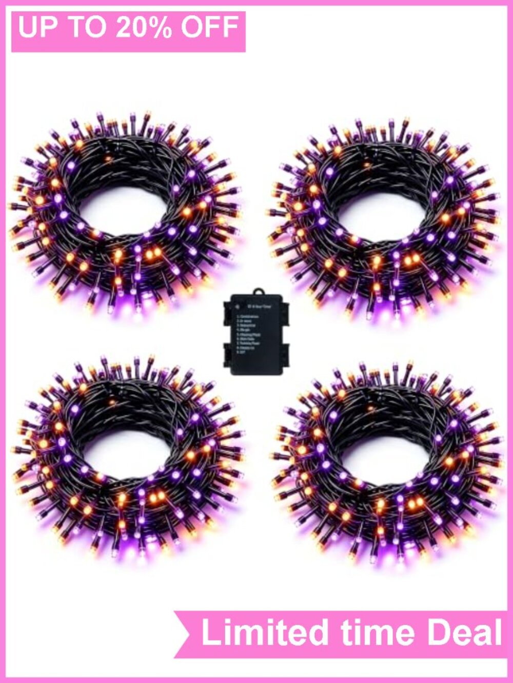 4 Pack 16FT 50 LED Battery Operated Halloween String Lights 8 Modes Timer